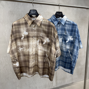 Camicia a Quadri con Bottoni e Stampa Grafica a <span class=keywords><strong>Ragno</strong></span>, Logo Personalizzato, Stile Streetwear Casual, T-Shirt Corta a Righe per Uomo - Product Image 2