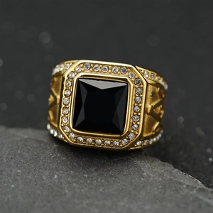Cincin Kepribadian Unisex Baja Tahan Karat Vintage Berlapis Elektro dengan Desain Geometris Berbentuk U - Product Image 5