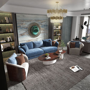 Canapés européens de luxe en cuir véritable, d'italie, ensemble de luxe, en velours, de salon - Product Image 2