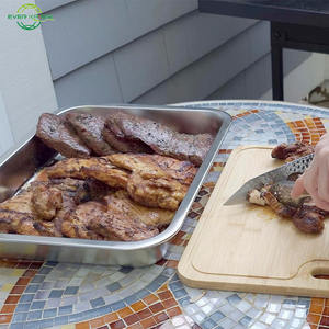 Plateau de préparation alimentaire en bambou pour barbecue, en acier inoxydable, grande capacité, plateau de préparation pour grillades, plateau de service - Product Image 4