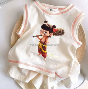 2025 nuovo film Nezha ispirato abbigliamento per bambini di lusso per bambine pantaloncini t-shirt Set di cotone 2 pezzi vestito estivo - Product Image 2