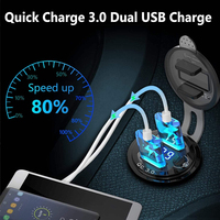 Cargador de encendedor de cigarrillos USB tipo C empotrable en pared con QC3.0 y doble USB de carga rápida con monitorización de voltaje para caravanas, autocaravanas y coches.