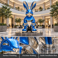 Sculpture de lapin en acier inoxydable, statue d'animal personnalisée, finition miroir, art moderne, décoration pour centre commercial, atrium, jardin, résistant aux intempéries