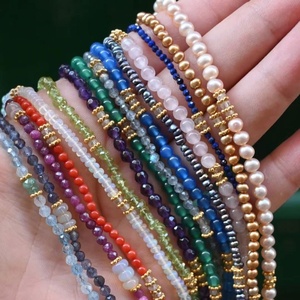 สร้อยคอประดับลูกปัดพลอยขนาดเล็ก 2 มม. 3 มม. 4 มม. ทำมือ 18k สไตล์วินเทจ เรียบง่าย สร้อยคอหินธรรมชาติหลายชั้น สร้อยคอแบบโชคเกอร์ - Product Image 1