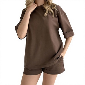 Conjunto de Camiseta y Pantalones Cortos Extra Grandes de Algodón 100% Puro para Mujer, Ropa de Estar Transpirable de Punto para Verano, Conjunto Casual de Dos Piezas - Product Image 4
