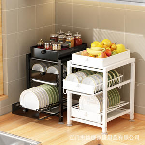 Égouttoir à vaisselle coulissant de cuisine avec tiroirs, étagère de rangement de comptoir, séchage rapide, organisateur polyvalent pour assiettes et bols, taille L - Product Image 3