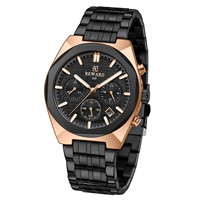 Montre chronographe à quartz pour homme, trois sous-cadrans, fenêtre de date, cadran multicouche noir, vis décoratives, bracelet en acier, sport