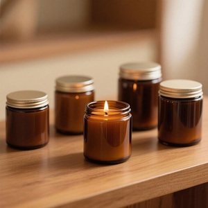 Precio al por Mayor, Frascos de Vidrio Ámbar de 4 oz para Velas, Frascos Redondos de Lados Rectos con Tapas Metálicas, Fabricantes de Frascos de Vidrio - Product Image 1