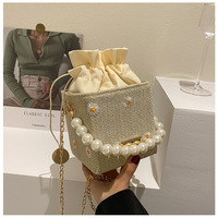 Ventes directes d'usine 2025 nouveau coréen perle chaîne marguerite blanc/kaki sac à bandoulière rétro sac à main