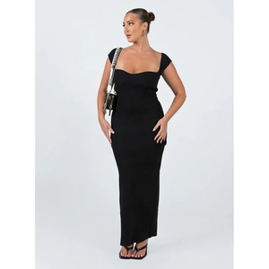 Vestido Maxi de Alta Calidad para Niñas, Corte Regular, Abertura Alta en la Pierna, Sexy, Sin Mangas, Cuello Redondo, Color Sólido, Otoño, Ecológico, Tejido, Venta al Por Mayor - Product Image 3