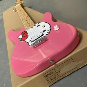 Guitare rose Guitare chinoise bon marché Guitare électrique rose avec corps motif chat Expédition rapide - Product Image 1
