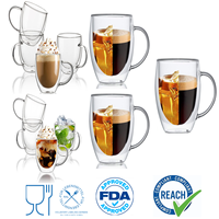 Mug Kopi Kaca Dinding Ganda 12oz 350ml Langsung dari Pabrik, untuk Espresso, Cappuccino, Latte, Teh, dengan Gagang