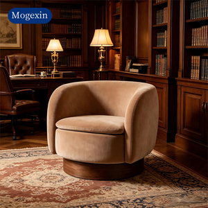 Italian Style Luxury Barrel Chair Soft Velvet Upholstered Armchair with Solid Wood Base <b>for</b> Living Room - Product Image 2