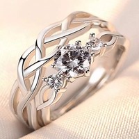 Cincin Berlian Simulasi Pernikahan Pembukaan Zirkon Mahkota Korea Elegan Mode Sederhana Pasangan