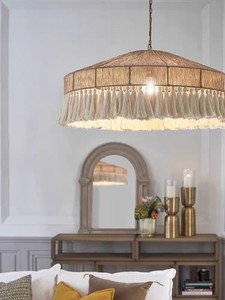 Candelabro colgante <span class=keywords><strong>de</strong></span> <span class=keywords><strong>cuerda</strong></span> <span class=keywords><strong>de</strong></span> cáñamo minimalista elegante con borlas tejidas a mano Pantalla <span class=keywords><strong>de</strong></span> yute Natural lámpara colgante elegante - Product Image 3