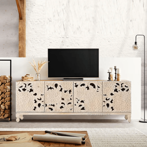 <span class=keywords><strong>Buffet</strong></span> vintage artisanal à quatre portes, grand meuble de rangement en bois massif naturel sculpté, meuble TV, projet personnalisé - Product Image 1