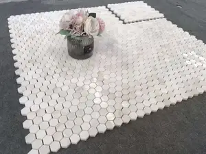 Белая шестиугольная мраморная мозаичная напольная плитка для ванной