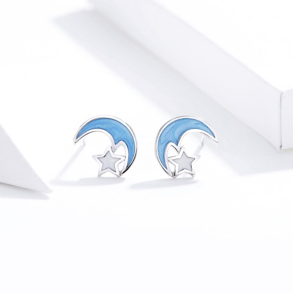 S925 Luna pendientes de plata esterlina de plata SCE792