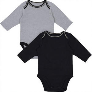 Infant <b>Long</b> <b>Sleeve</b> <b>Bodysuit</b> 2 Piece Romper Set Grey <b>Black</b> Snap Closure for Baby - Product Image 4