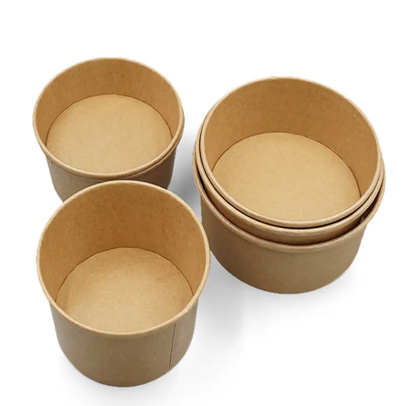 disposable salad bowl with lid kraft paper salad bowl with PET lid  take away pla fruit salad bowl