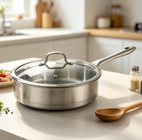 Edelstahl-Frittierpfanne mit Glasdeckel Kochgeschirr Suppentopf für Küche Induktionsgeeignet für Gas- & Elektroherde