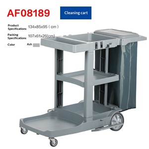 עגלת ניקיון רב תכליתית עם תיק עמיד למים, עגלת שירות לניקיון בתי מלון, עגלת שירות עם 3 מדפים. - Product Image 6