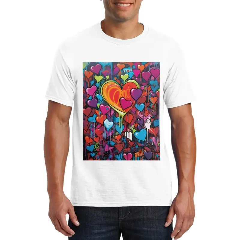 Mannen Grappige Hippie Valentijn T Shirts Met Liefde Hart Graffiti Print Grafische T-Shirts Voor Jongens Op Valentijnsdag Op Maat Uw Uitspraken