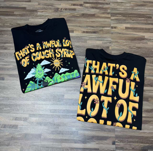 T-shirts Oversize Décontractés et Amples pour Hommes, Style Minimaliste Américain Tendance, avec Impression Scannable, Motif 'THAT'S A AWFUL LOT OF COUPH SYRUP', En Stock - Product Image 5