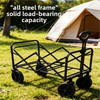 Chariot pliable industriel OEM personnalisable en alliage d'aluminium à quatre roues, plateforme fermée, durable et réglable, pour camping et plage