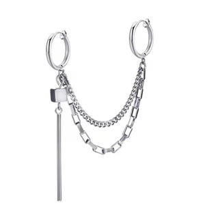 Boucles d'oreilles à clipser en alliage de zinc, style minimaliste, chaîne géométrique, bijoux tendance pour le cartilage de l'oreille - Product Image 1