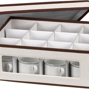 Boîte de rangement compartimentée en tissu pour tasses à thé et à café, anti-poussière, style japonais, best-seller transfrontalier avec couvercle - Product Image 5