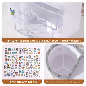 Nouvel Organisateur de Bureau Carré en Plastique Style Ins, Motif Fille Cartoon Mignon, Rangement Anti-Poussière pour Crayons - Product Image 4