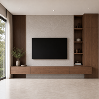 Meuble TV moderne en bois sur mesure avec console murale flottante et étagères intégrées pour projets de salons de luxe