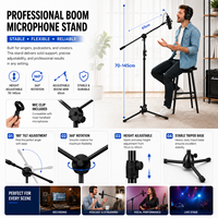Support de microphone réglable avec base ronde, support de microphone de sol robuste pour le chant, la scène et le studio