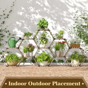 Support de plantes hexagonal d'intérieur pour plusieurs plantes, support de fleurs créatif réglable pour salon, balcon, patio, fenêtre - Product Image 3