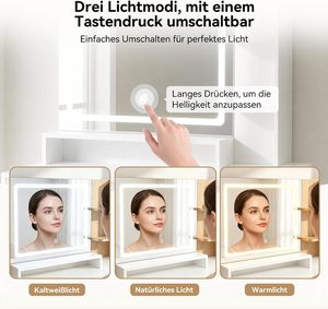 Tocador de Maquillaje Moderno SENYU Blanco con Espejo LED Iluminado y Estación de Carga, Diseño Escandinavo para Dormitorio - Product Image 5