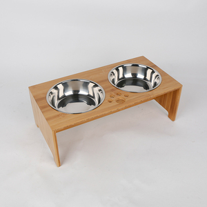 Bamboo Pet Food <b>Table</b> Double Stainless Steel Bowl For <b>Dogs</b> Cats - Product Image 4