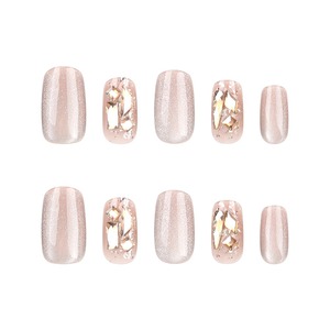 Lot de 12 faux ongles à presser en acrylique, forme amande, mi-couvrants, avec colle, motif diamant scintillant français, style romantique pour chat, pour dropshipping - Product Image 5