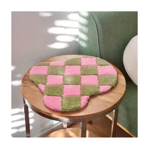 사용자 정의 모양의 주방 테이블 매트 Kawaii 핑크 녹색 격자 무늬 손으로 만든 책상 패드 대형 머그 러그