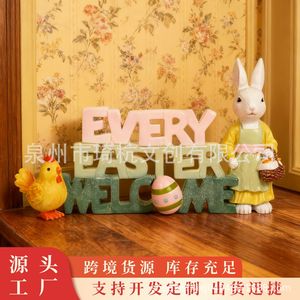 Easter Rabbit Figurine With Chicken And Signs Resin Decor For Home Indoor Easter Decoration - Product Image 3