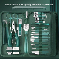 Nouvel ensemble professionnel de coupe-ongles en acier de luxe durable, bec d'aigle, vert foncé, 35-en-1, avec étui à fermeture éclair pour manucure et cuticules