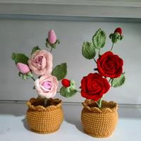 2025 buatan tangan wol rajutan tanaman pot mawar buatan tangan Bonsai bunga buatan untuk dekorasi rumah hadiah Hari Valentine