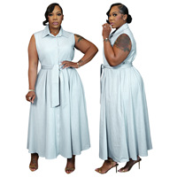 Robe maxi tendance avec ceinture, taille XL-5XL, robe décontractée élégante sans manches pour femmes, robe élégante formelle, tissu en coton