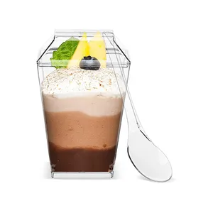 Hot Sale Low Price 5.5oz 160ml Plastic Clear Square Ice Cream Dessert Cups with Lids and Spoons