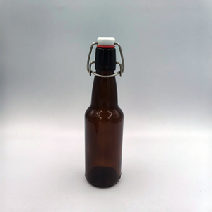 Bouteille en verre ambré vide de 330 ml 300 g, forme ronde, avec bouchon mécanique, prix de gros <span class=keywords><strong>moins</strong></span> <span class=keywords><strong>cher</strong></span>, fournisseur d'usine - Product Image 1