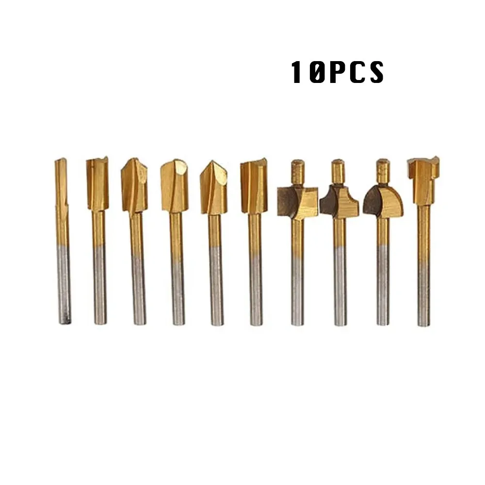 10Pcs Steel Titanium Router Bits Wood Cutter Milling Fits Dremel Rotary Tools 6A 