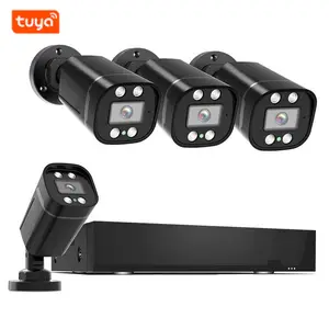 CCTV Camera Home Security Kits HD 1080P Sistema de Câmera de Segurança 4CH com cores H.265 + Tuya Smart Life App Plug and play