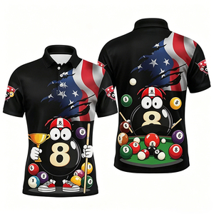 S.Q.F. T-shirt da uomo con stampa 3D bandiera americana e 8-Ball, 100% cotone, divertente, con grafica di trofeo e stecca da biliardo, <span class=keywords><strong>sneakers</strong></span> e pantaloncini. - Product Image 1