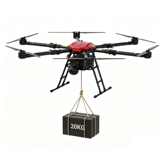 20kg Payload Industrial Heavy Lift Cargo Drones 6-Axis UAV RTK GPS 10KM Range 4K Camera for Emergency Rescue Logistics