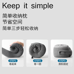 Almohada de viaje portátil en forma de U de espuma viscoelástica para el cuello, soporte para siesta en avión u oficina, diseño gris sólido - Product Image 5